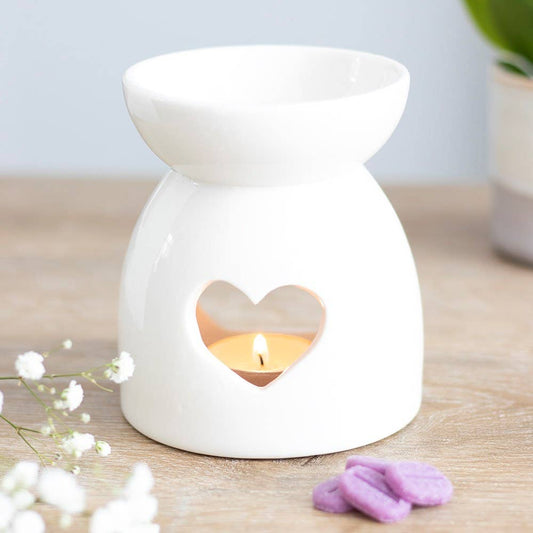 White Heart Cut Out Oil Burner and Wax Warmer